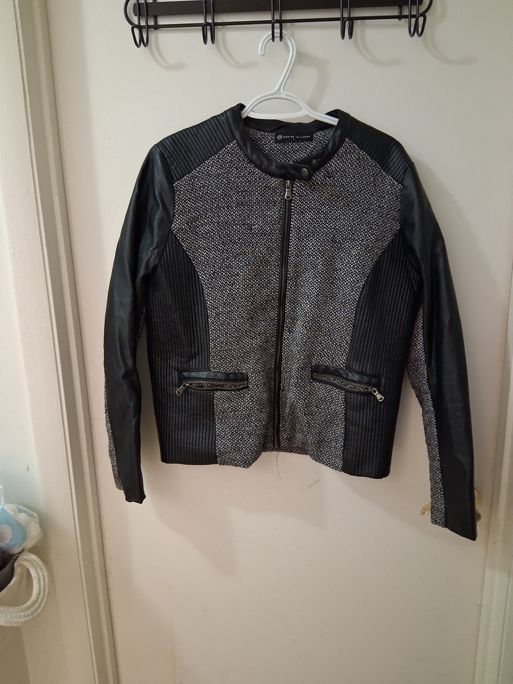 Fashion To Figure  Black and Gray Textured Panel Moto Jacket